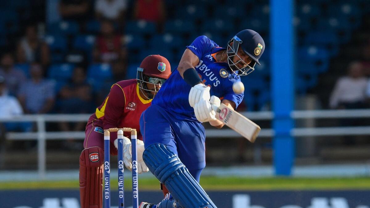 India's Axar Patel hits a boundary during the second ODI against the West Indies. — AFP