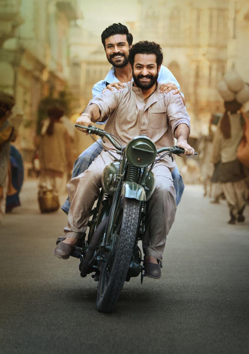 A scene from Indian blockbuster 'RRR' featuring Ram Charan and Jr NTR