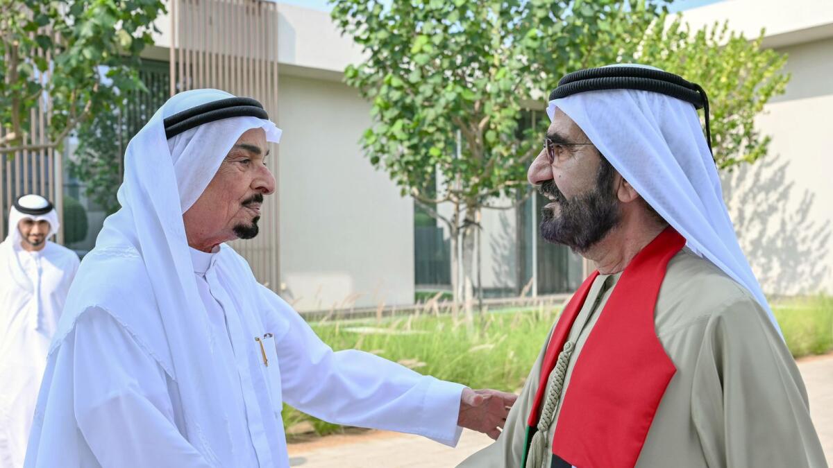 Sheikh Mohammed meets Sheikh Humaid at Al Zorah Natural Reserve in Ajman.