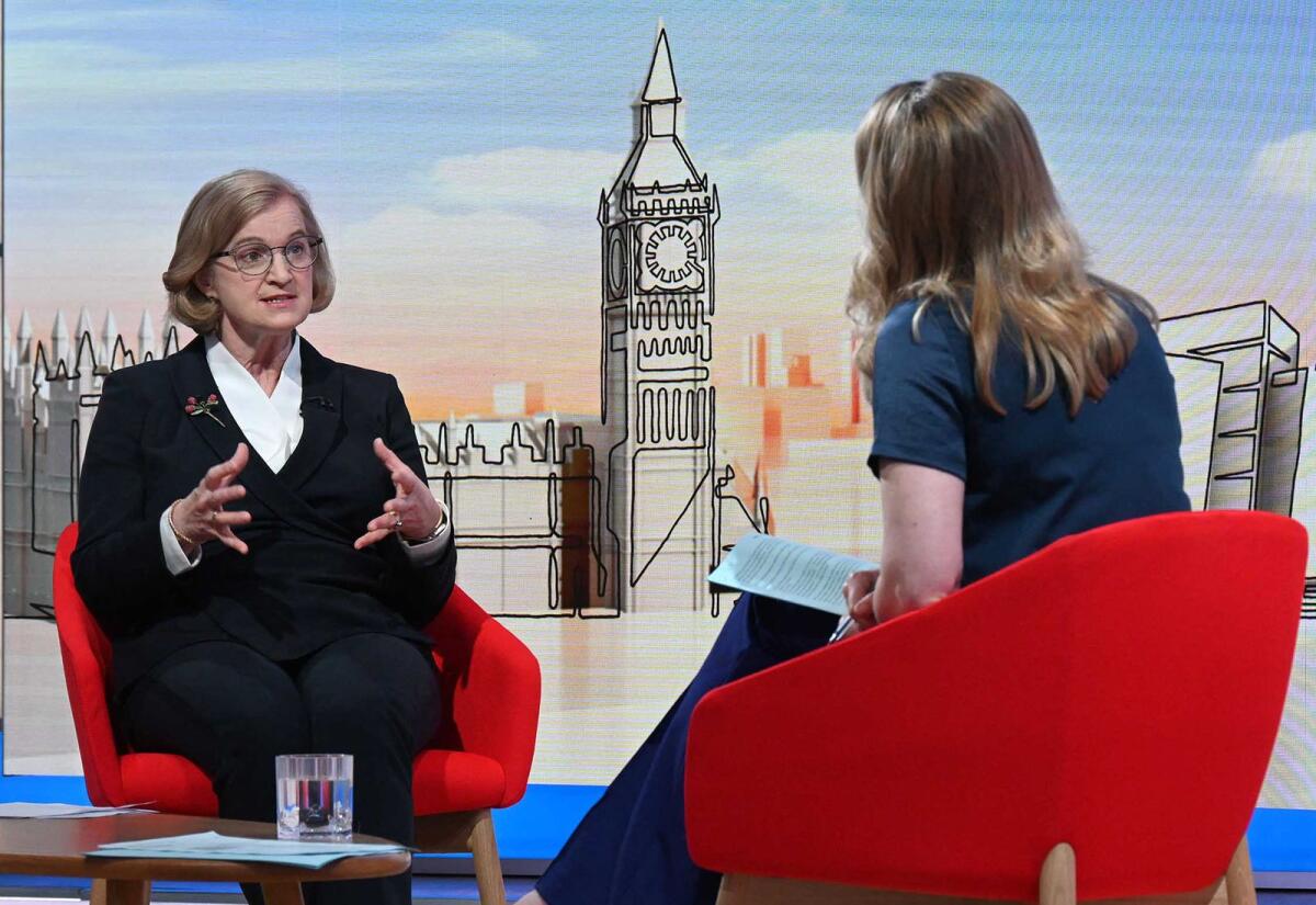Britain's Ofsted Chief Inspector Amanda Spielman appearing on the BBC's 'Sunday Morning' political television show in London with journalist Laura Kuenssberg. — AFP