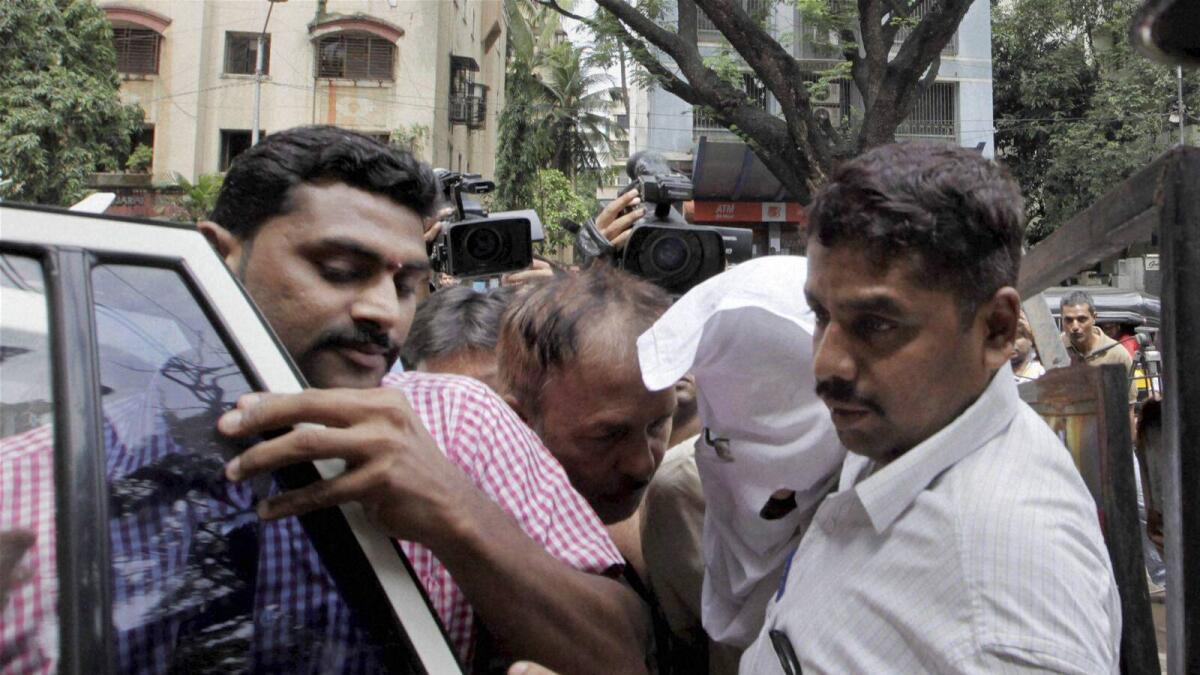 Sheena Bora murder case accused Sanjeev Khanna at Khar Police Station in Mumbai on Saturday.
