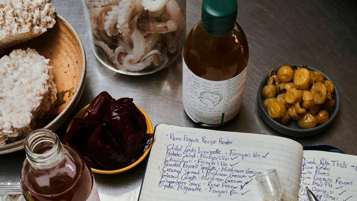 Noma’s famous experiments with pickling, fermentation and curing will be the basis of the new Noma Projects as seen in a notebook in Copenhagen on Dec. 2, 2022.