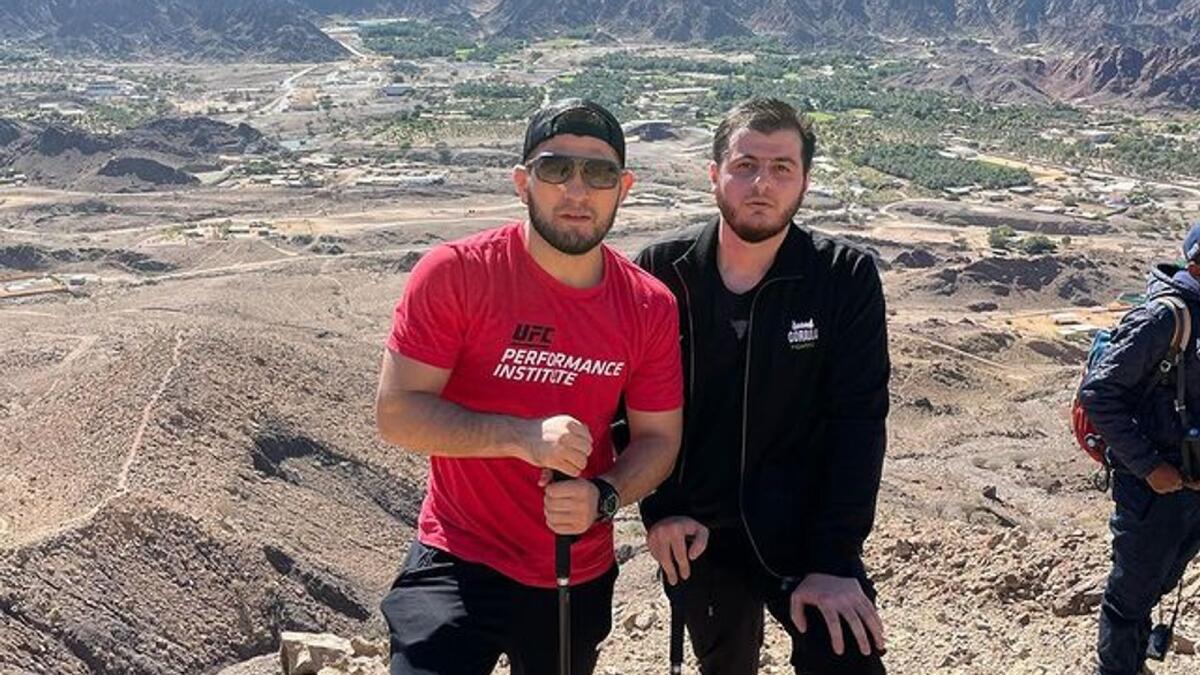 UFC icon Khabib Nurmagomedov (left) enjoying the weather in Hatta. (Instagram)