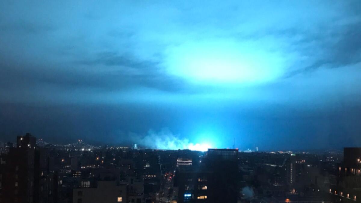 Video: Pulsing blue light causes power outages, delays flights in New York