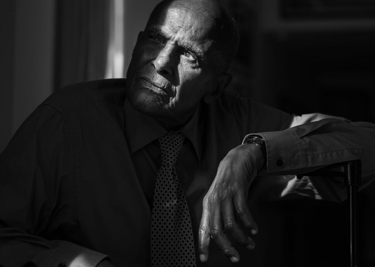Harry Belafonte, in New York, Sept. 20, 2016. Of the many (many) job titles you could lay on Harry Belafonte — singer, actor, entertainer, talk show host, activist — the one that nails what he’s come to mean is folk hero, Wesley Morris writes. (Todd Heisler/The New York Times)