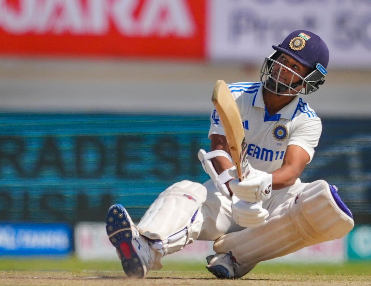 India's Yashasvi Jaiswal plays a shot during the fourth day of the third Test. — PTI