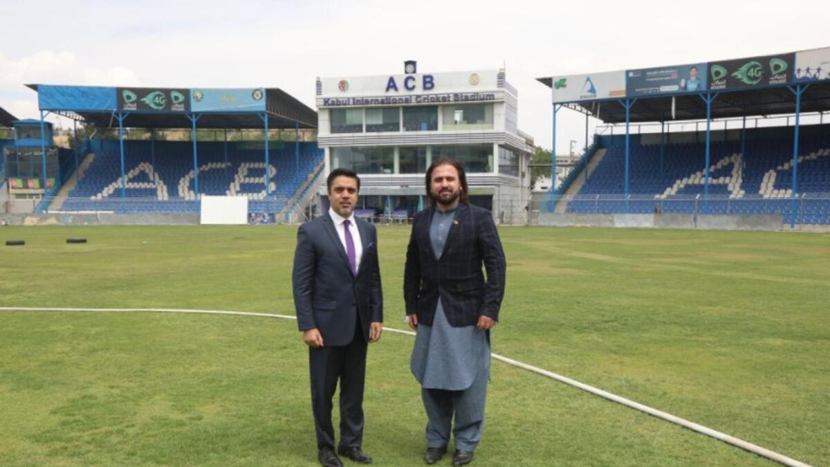 Hamid Shinwari (right) says the cricket board is powerless to change the culture and religious environment of Afghanistan. (ACB Twitter)