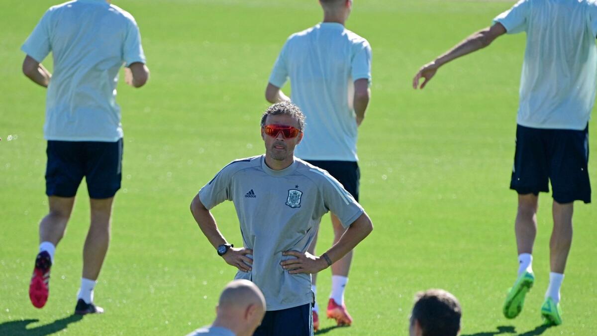 Spain's coach Luis Enrique attends a training session at the Ciudad del Futbol in Las Rozas near Madrid. — AFP