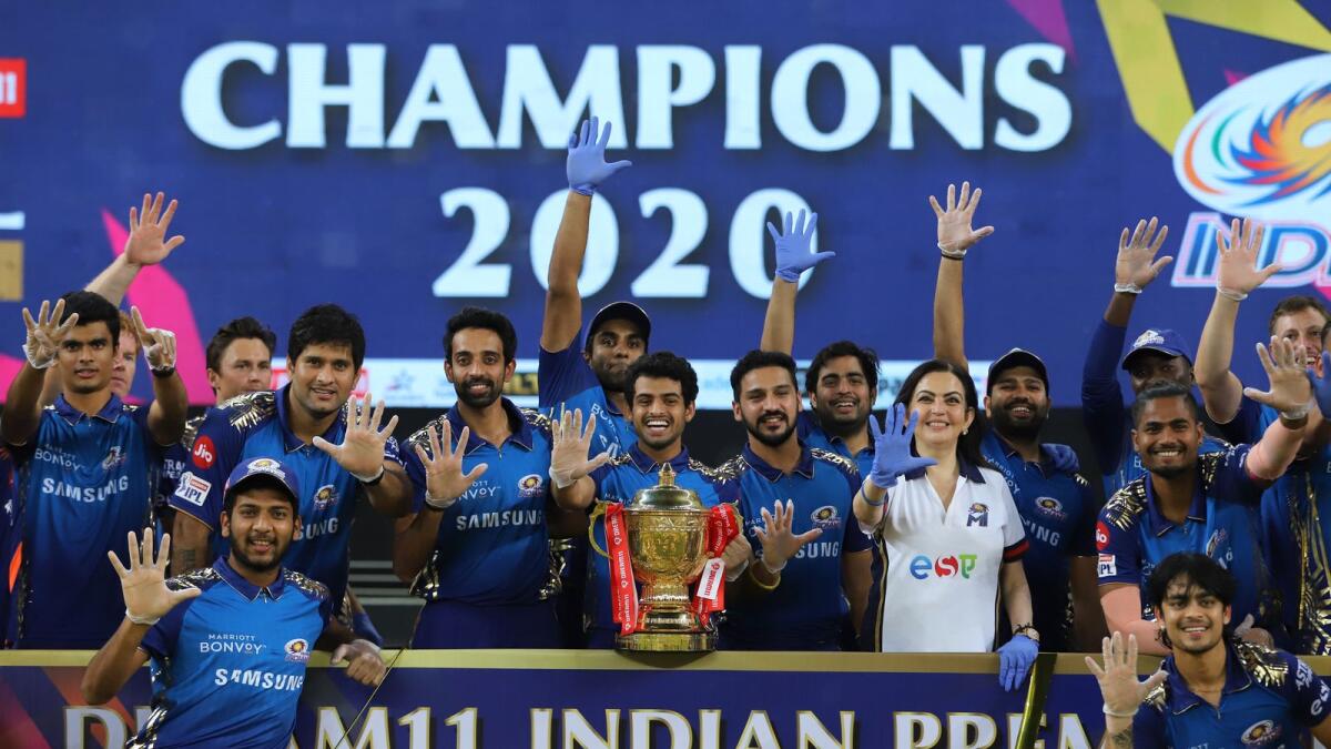 The Mumbai Indians celebrate their victory. (IPL)