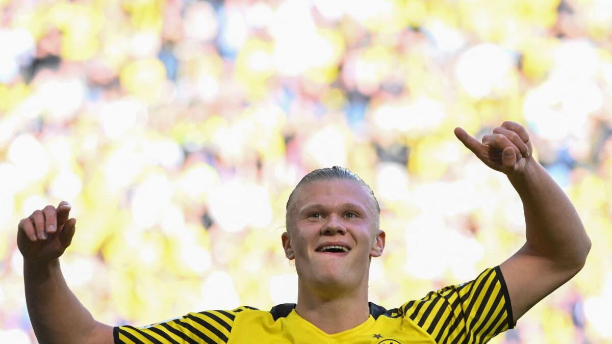 Dortmund's Norwegian forward Erling Haaland celebrates a goal. (AFP)