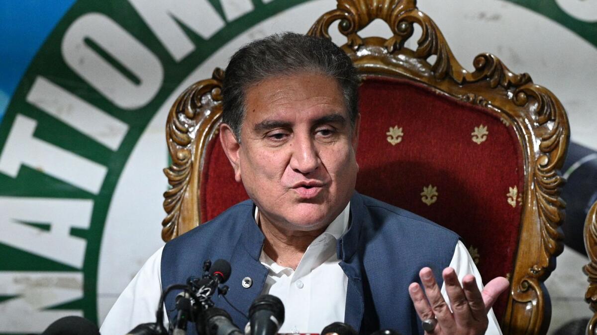 Shah Mahmood Qureshi during a press conference in Islamabad. — AFP