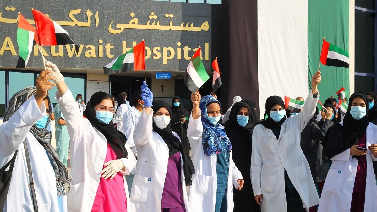 On Monday, Al Fursan flew over Al Dhafra Hospital in Madinat Zayed from 5.30pm.  Photo by Juidin Bernarrd