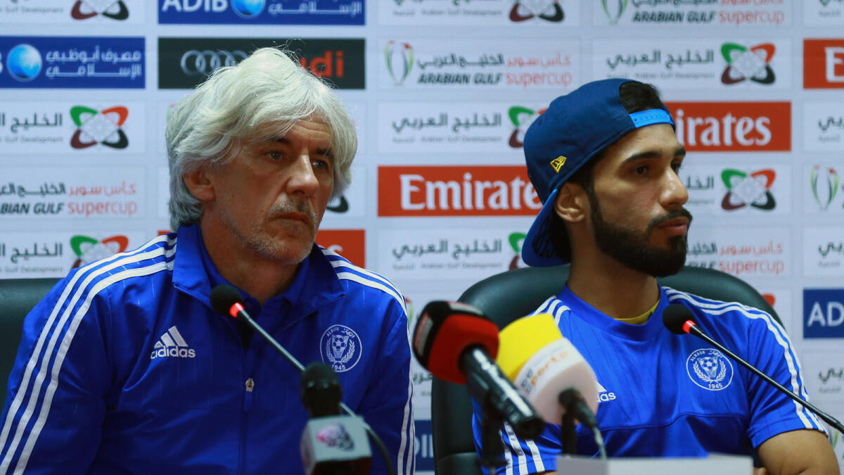 Al Nasr’s Ivan Jovanovic and Tariq Ahmed during the Press conference. 