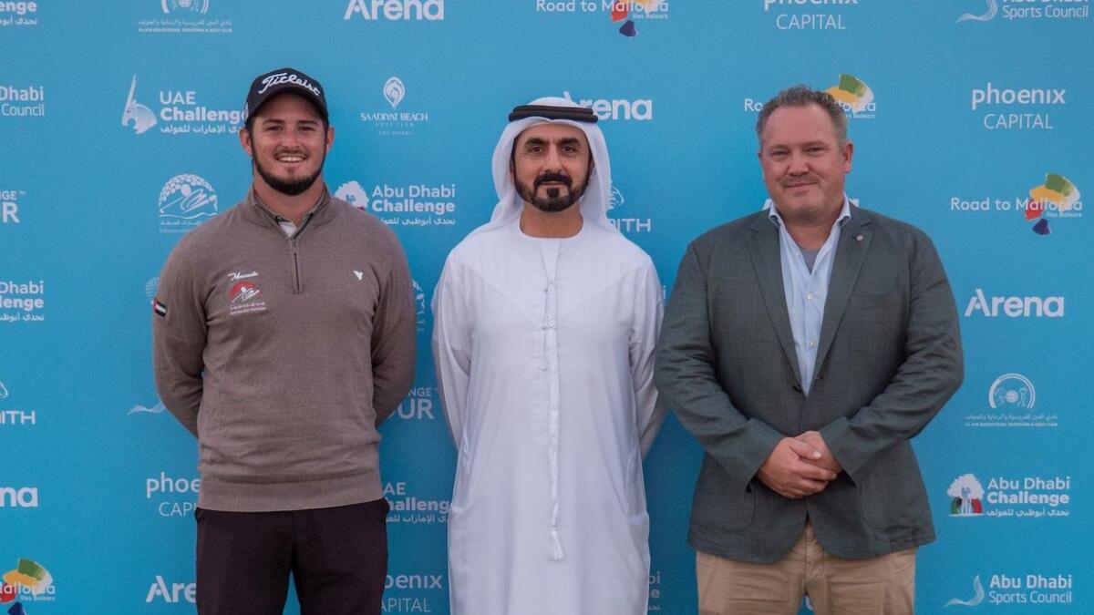 UAE professional Joshua Grenville-Wood, Akram Skaik, EGF and Freddie Schmeisser, DP World Tour, at a media briefing for this month's two Challenge Tour events to be hosted in Abu Dhabi.- Supplied photo
