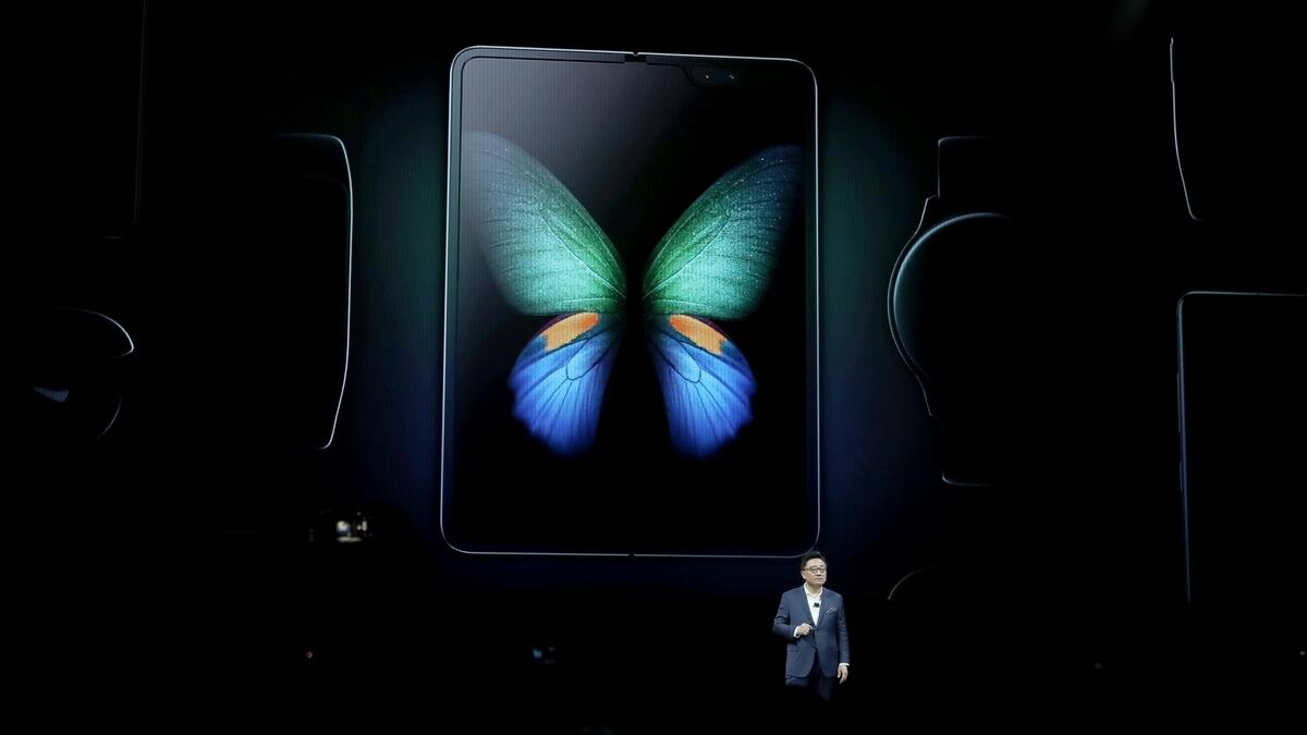 Samsung senior vice president of product marketing Justin Denison announces the new Samsung Galaxy Fold smartphone during the Samsung Unpacked event on February 20, 2019 in San Francisco, California. AFP