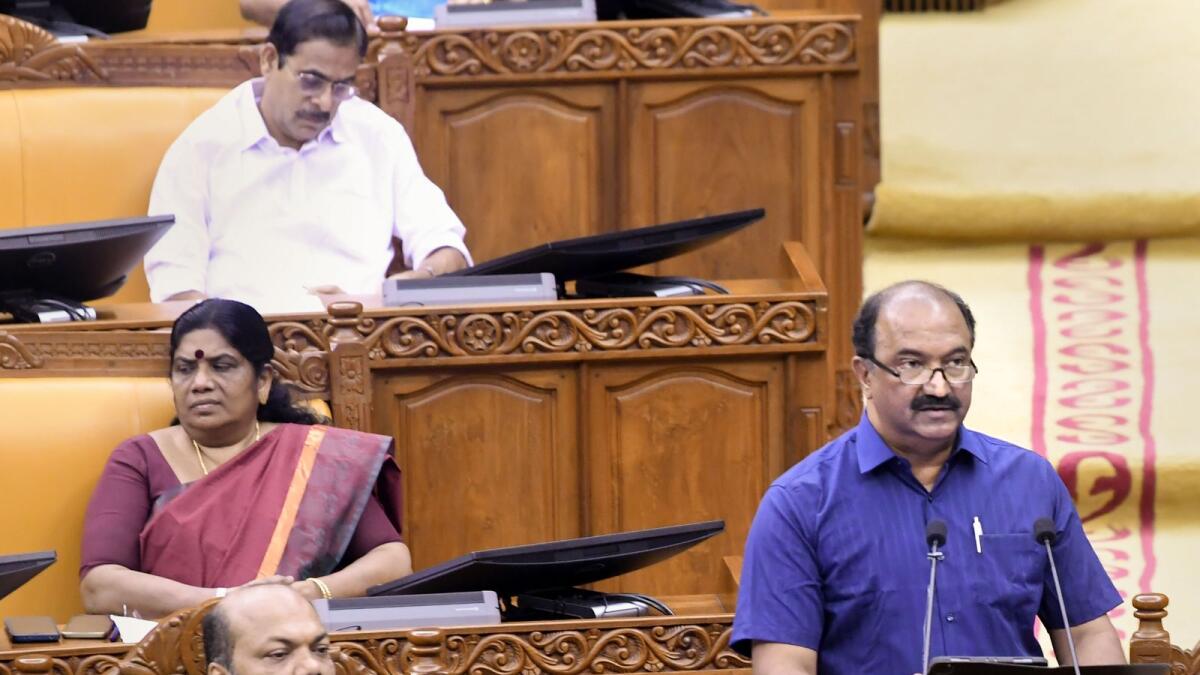 Kerala Finance Minister KN Balagopal presents the State Budget. — PTI file