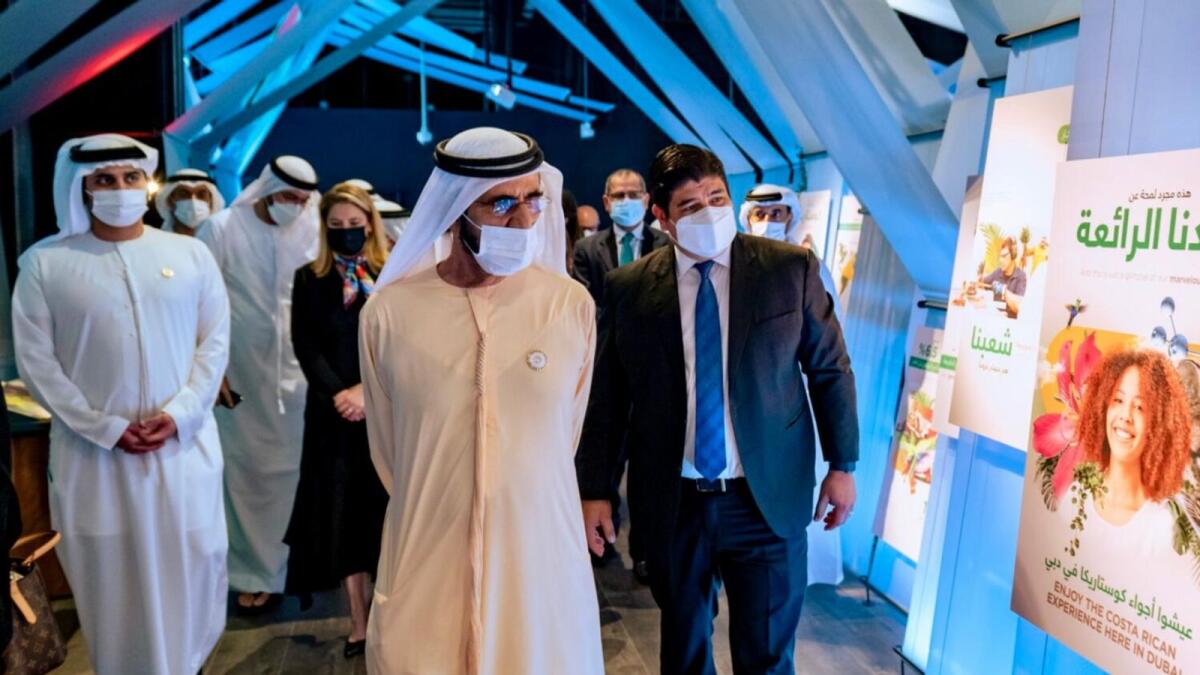 Sheikh Mohammed with Costa Rica president Carlos Alvarado Quesada at Expo 2020 Dubai. — Wam file