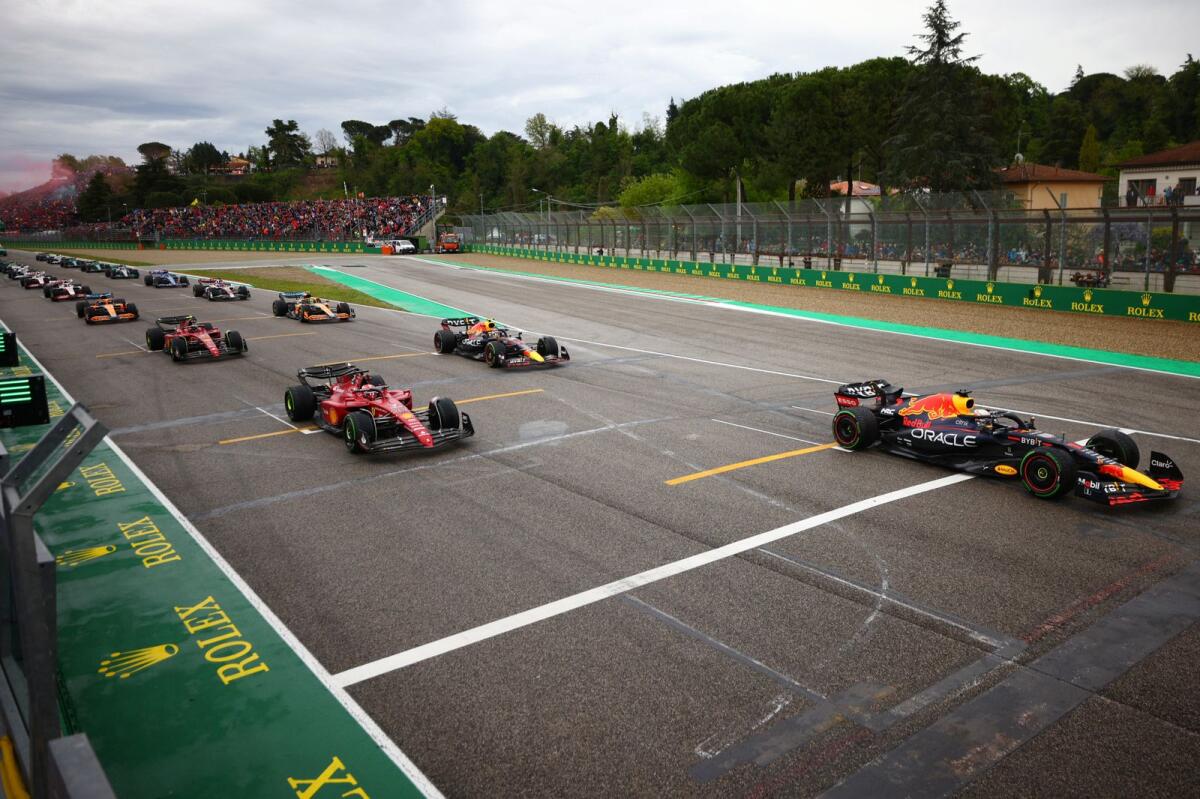 Red Bull driver Max Verstappen of the Netherlands leads at the start of the Emilia Romagna Formula One Grand Prix on April 24, 2022. — AP file