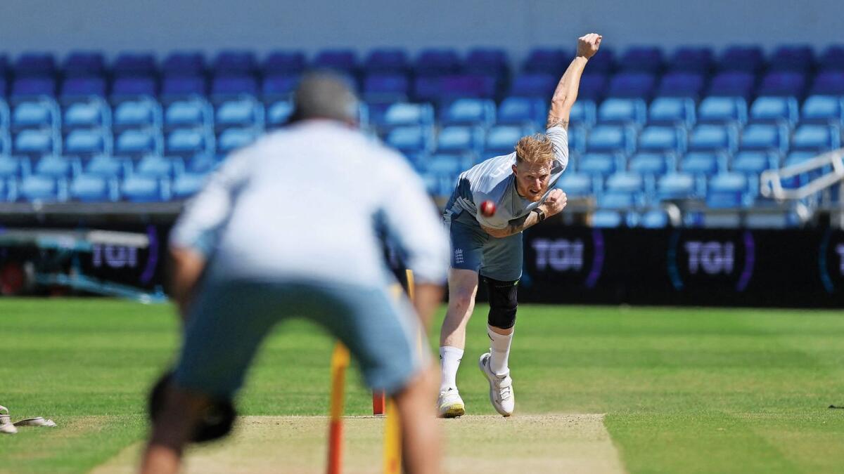 England's Ben Stokes bowls during a practice session on Wednesday. — Reuters