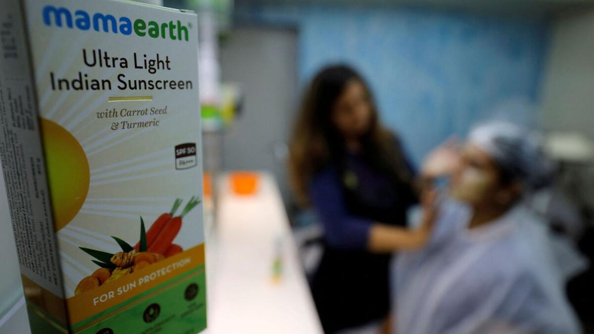 A product of Indian skincare startup Mamaearth is on display at a beauty parlour in Ahmedabad, India. - Reuters file