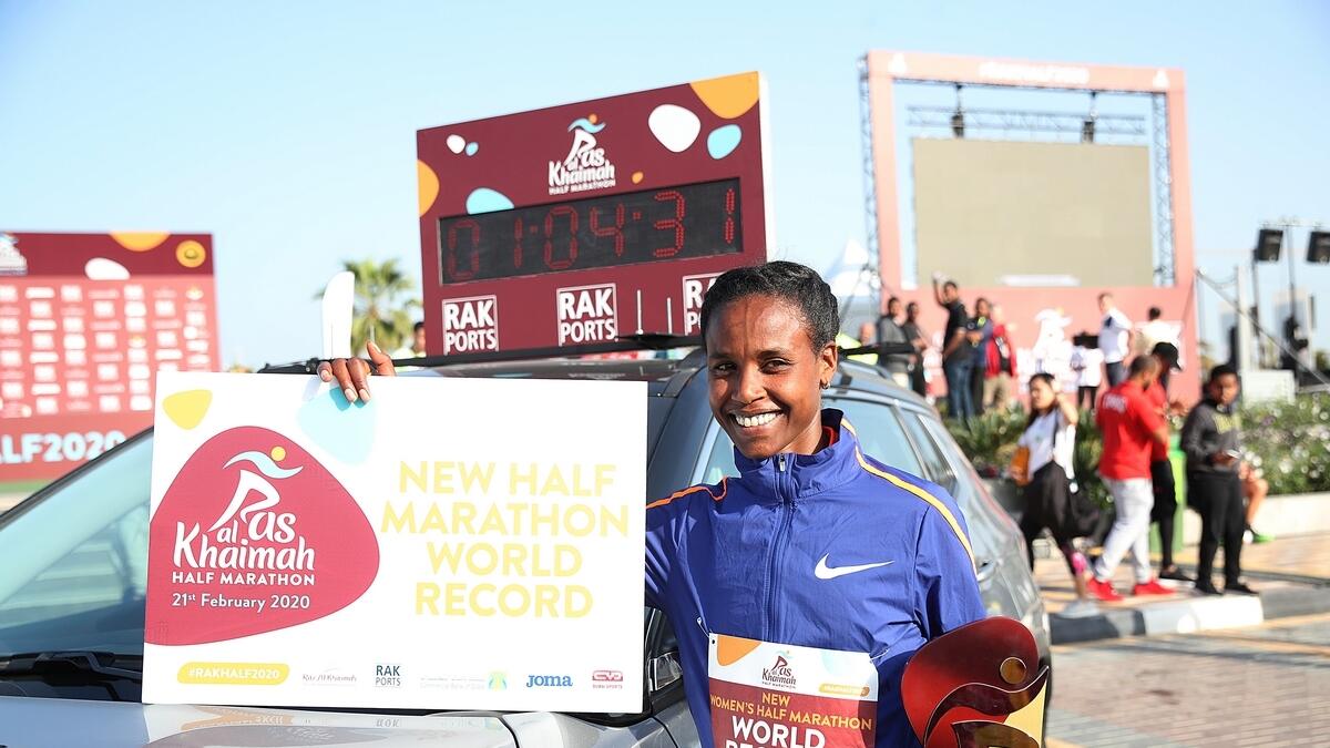 Ababel Yeshaneh of Ethiopia broke the world record at the Ras Al Khaimah Half Marathon this year. (Supplied photo)
