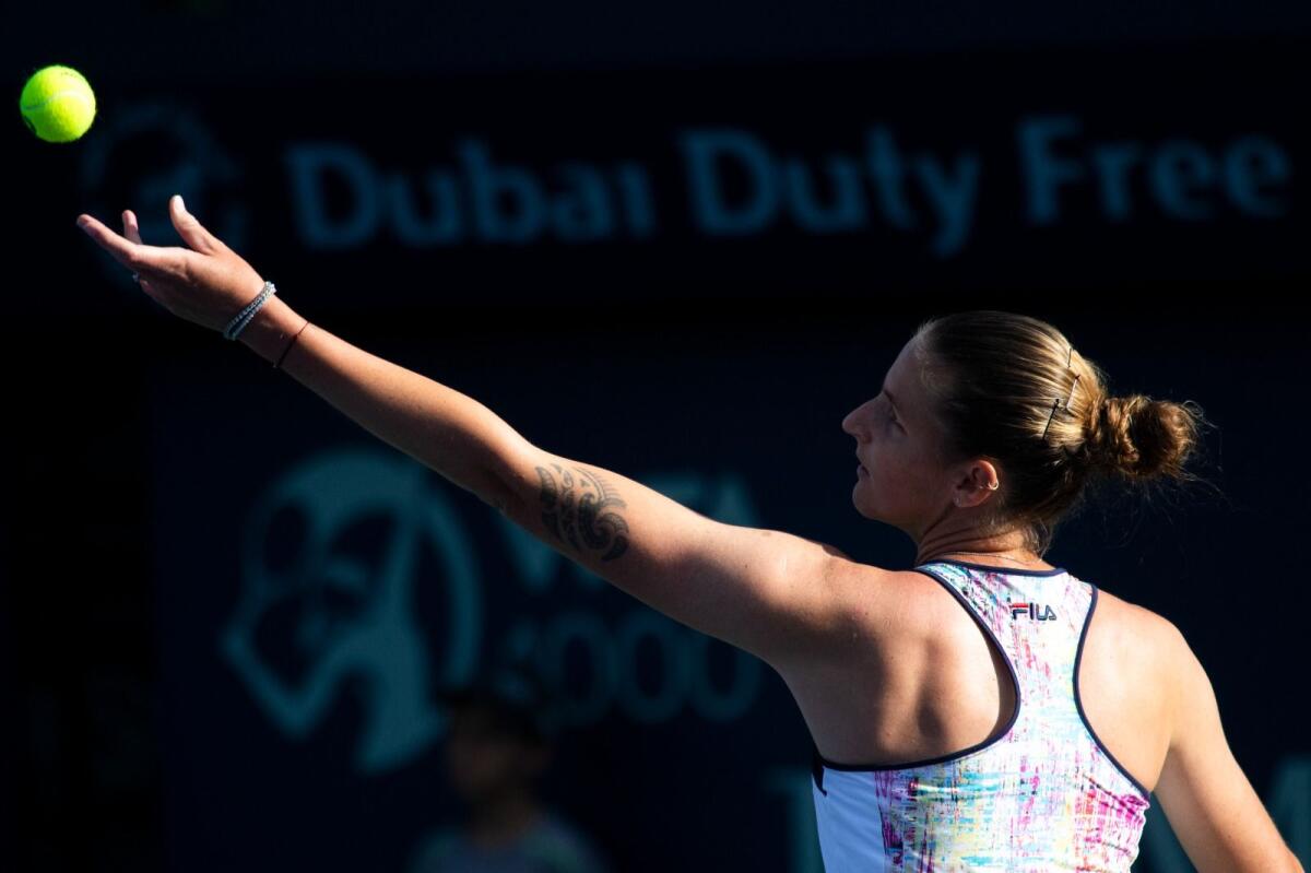 Karolina Pliskova of the Czech Republic serves during her first round match in Dubai on Monday. — Photo by Shihab