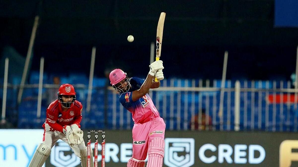 Sanju Samson hit a brilliant 85 against KXIP during the IPL at the Sharjah Cricket Stadium