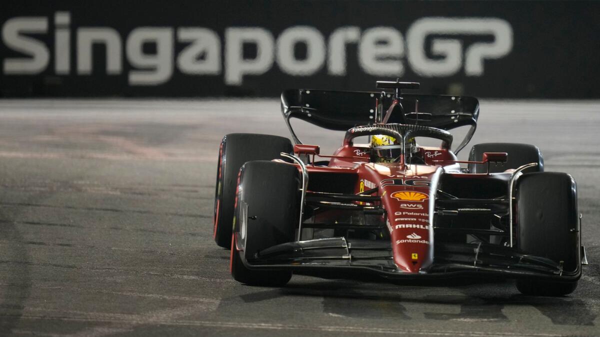 Ferrari's Charles Leclerc at the Marina Bay City Circuit in Singapore. — AP