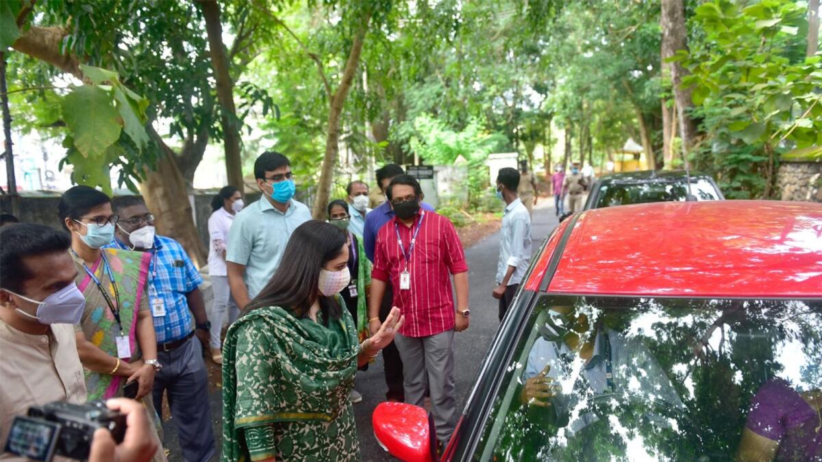 Navjot Khosa, the district collector of Thiruvananthapuram, at the drive-in vaccination centre. Supplied photo