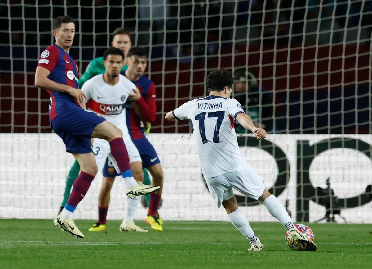 Paris St Germain's Vitinha scores their second goal. - Reuters