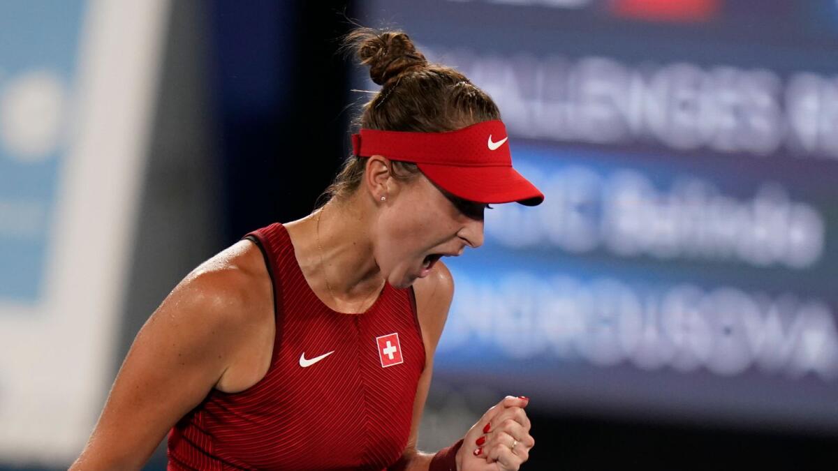 Belinda Bencic during the women's gold medal match of the tennis competition against Marketa Vondrousova.— AP