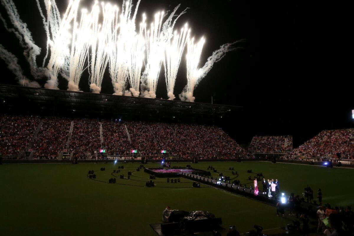 Fireworks erupt at the DRV PNK Stadium.— Reuters