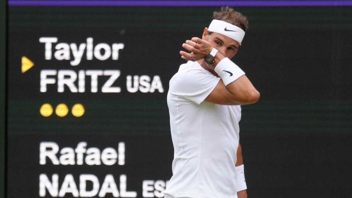 Rafael Nadal during his five-set match against Taylor Fritz. (AP)
