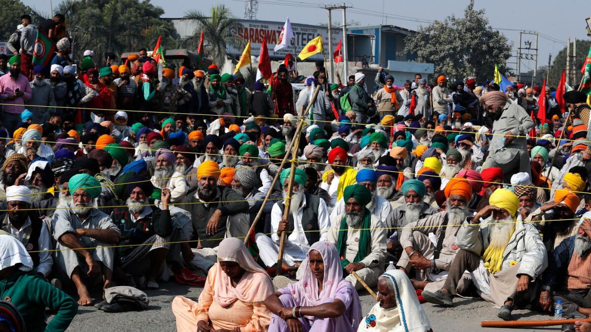 File: Indian farmers hold a meeting at the Delhi-Haryana state border, India, Sunday, Nov. 29, 2020. (Photo: AP)
