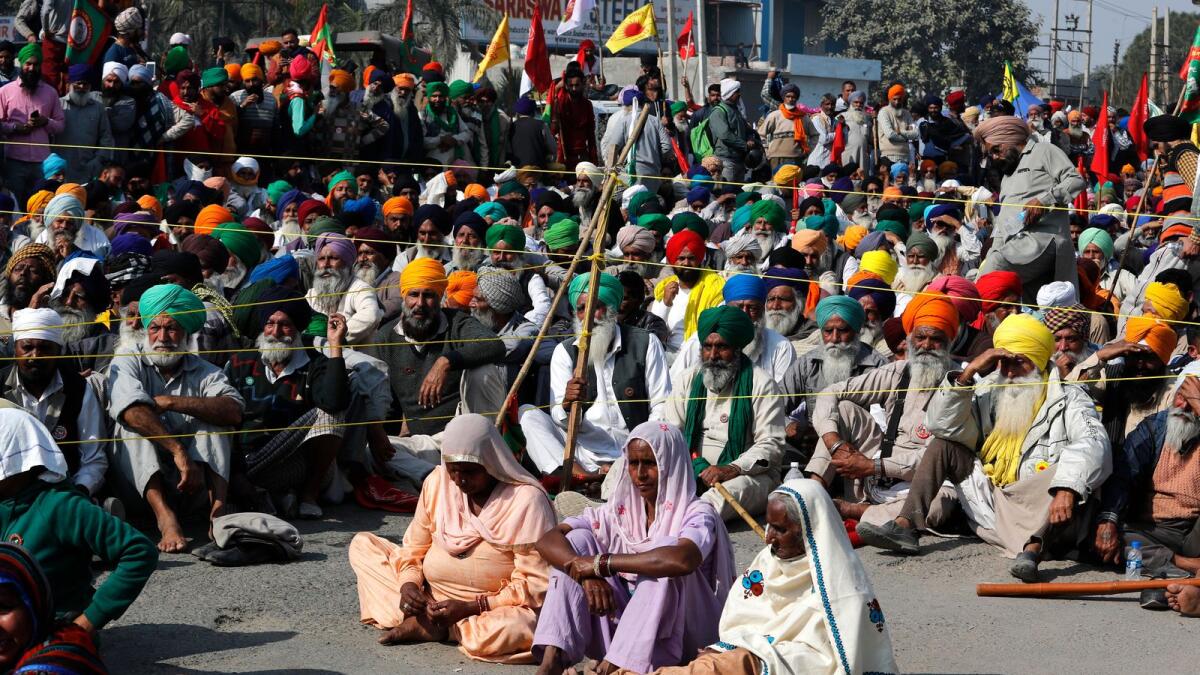 File: Indian farmers hold a meeting at the Delhi-Haryana state border, India, Sunday, Nov. 29, 2020. (Photo: AP)
