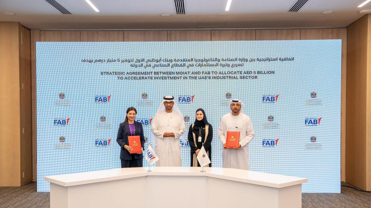 Omar Al Suwaidi, Hana Al Rostamani, Dr Sultan bin Ahmed Al Jaber and Sarah bint Yousif Al Amiri after signing the MoU. — Supplied photo
