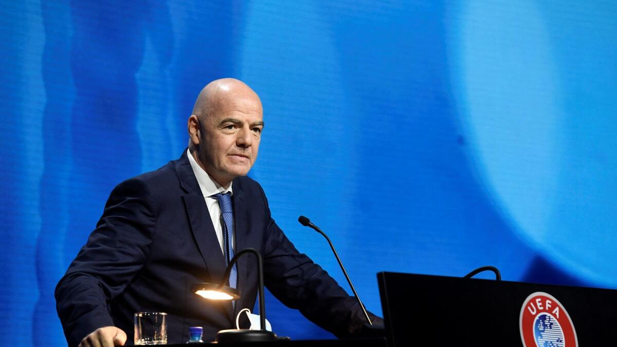 Fifa president Gianni Infantino  addresses the Uefa Congress in Montreux. (AFP)