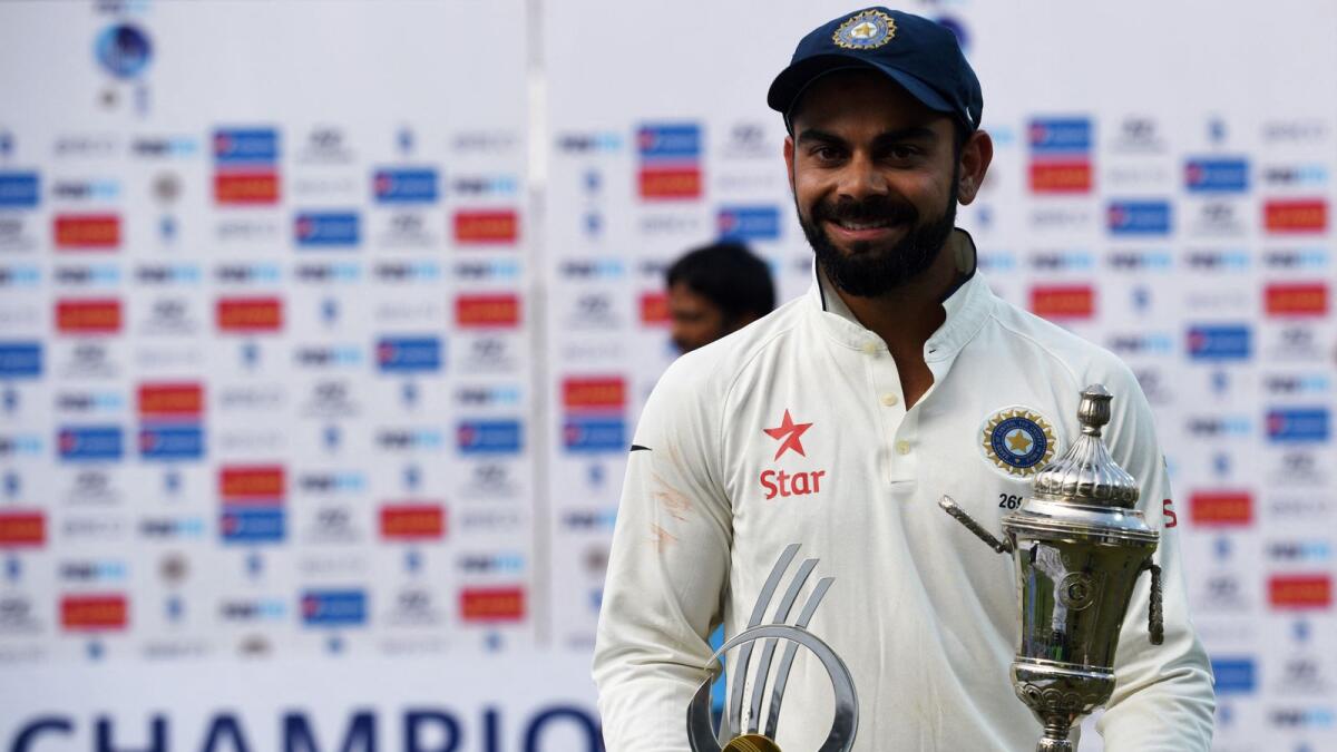 Indian captain Virat Kohli with the trophies after winning the fifth and final Test against England in Chennai on December 20, 2016. (AFP file)