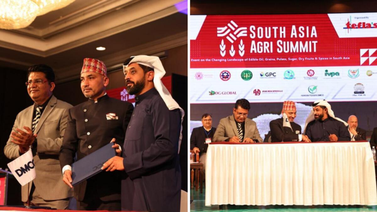 Ahmed bin Sulayem, executive chairman and chief executive officer of DMCC; and Sudhakar Tomar, chairman of BSAF, signed the agreement at the inaugural South Asia Agri Summit in Kathmandu, Nepal. — Supplied photo