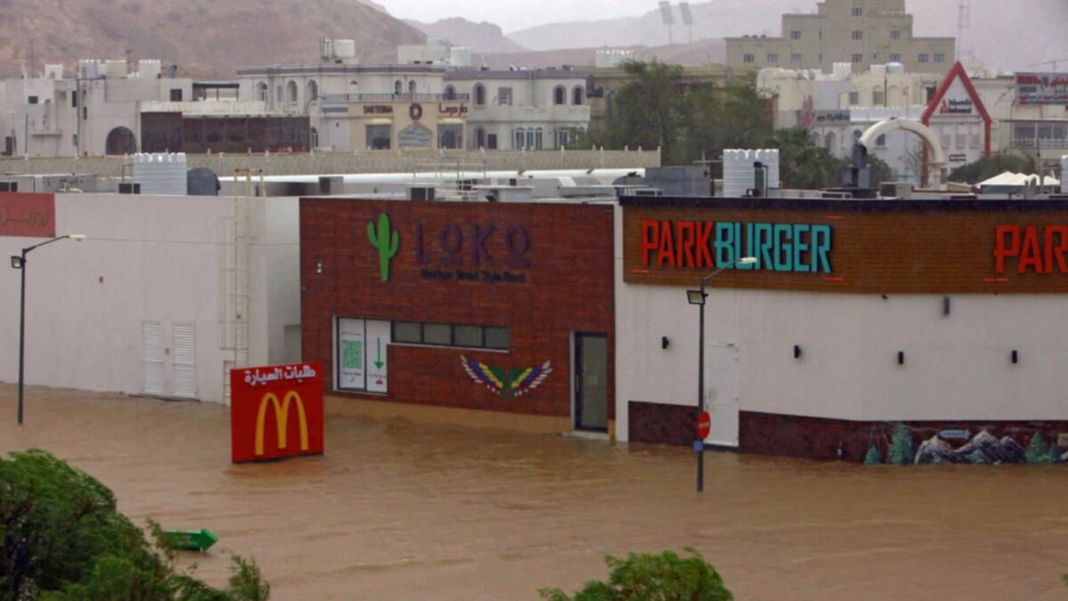 Flooding in the Omani capital Muscat as the Shaheen tropical storm hits the country. — AFP