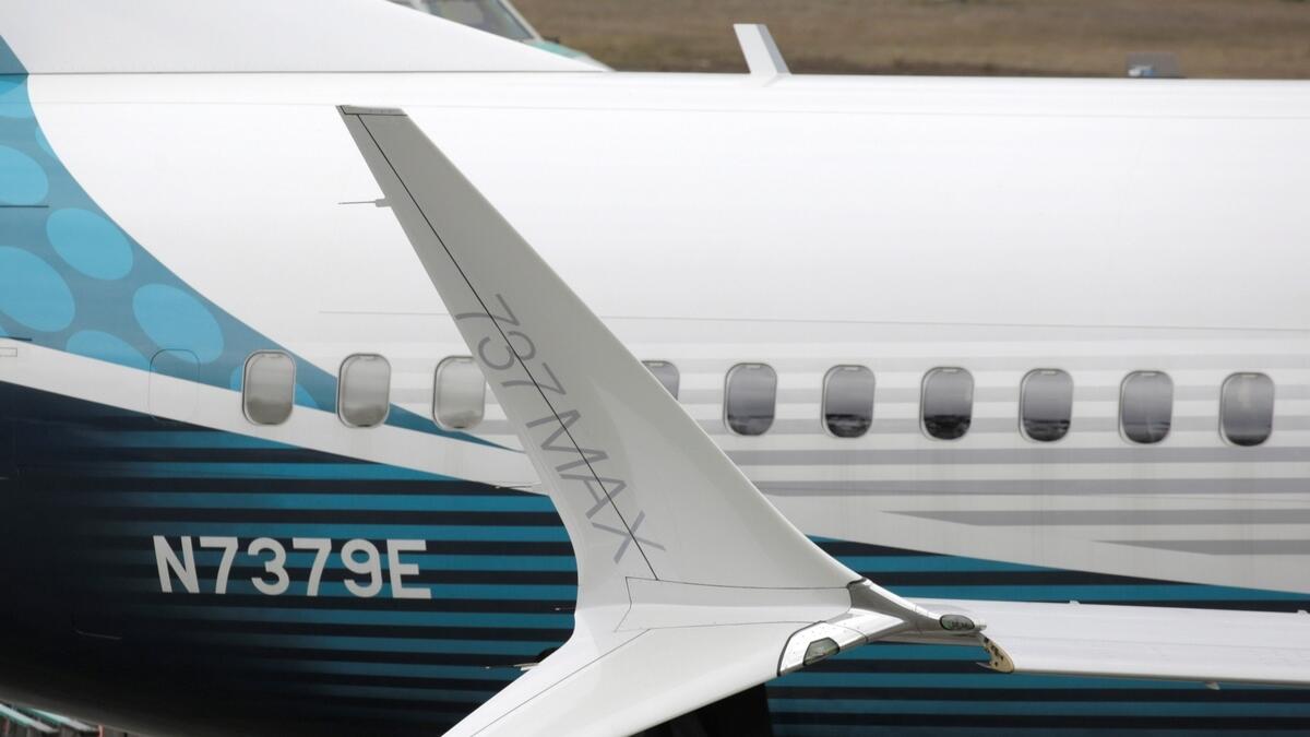 The winglet of a Boeing 737 MAX aircraft is seen while parked at a Boeing production facility in Renton, Washington, US.-Reuters