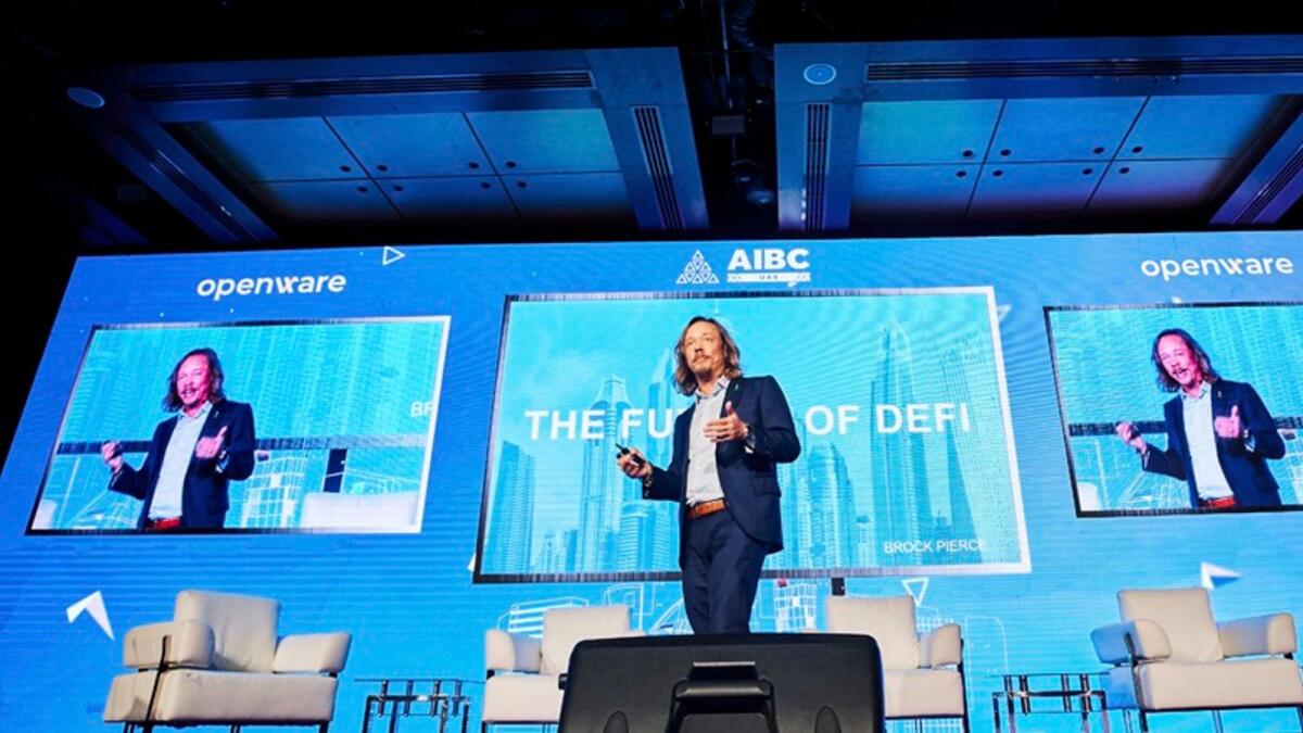 Brock Pierce, American entrepreneur, philanthropist, former US Presidential candidate and actor known for his work in the cryptocurrency industry at AIBC UAE summit.