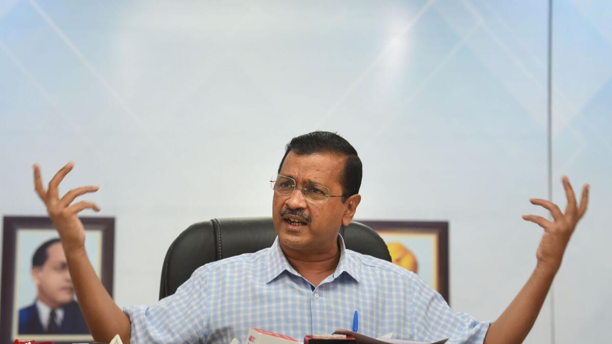 Delhi Chief Minister Arvind Kejriwal addresses a press conference in New Delhi after CBI summoned him for questioning in the liquor policy case on April 16.— PTI