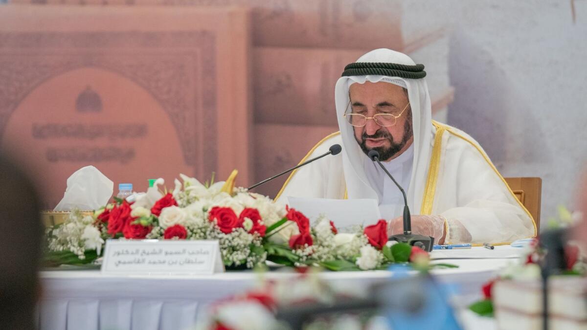 His Highness Sheikh Dr Sultan bin Muhammad Al Qasimi, Member of the Supreme Council and Ruler of Sharjah, during the release of the Historical Corpus of the Arabic Language today. (Photo by M. Sajjad / Khaleej Times)