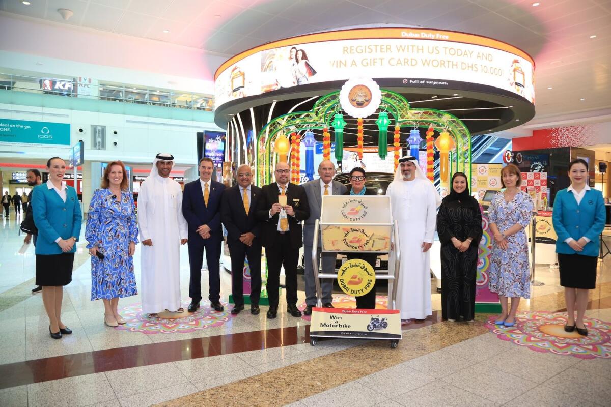 The Dubai Duty Free officials conducted the Dubai Duty Free Finest Surprise draw for a luxury motorbike. — Supplied photo