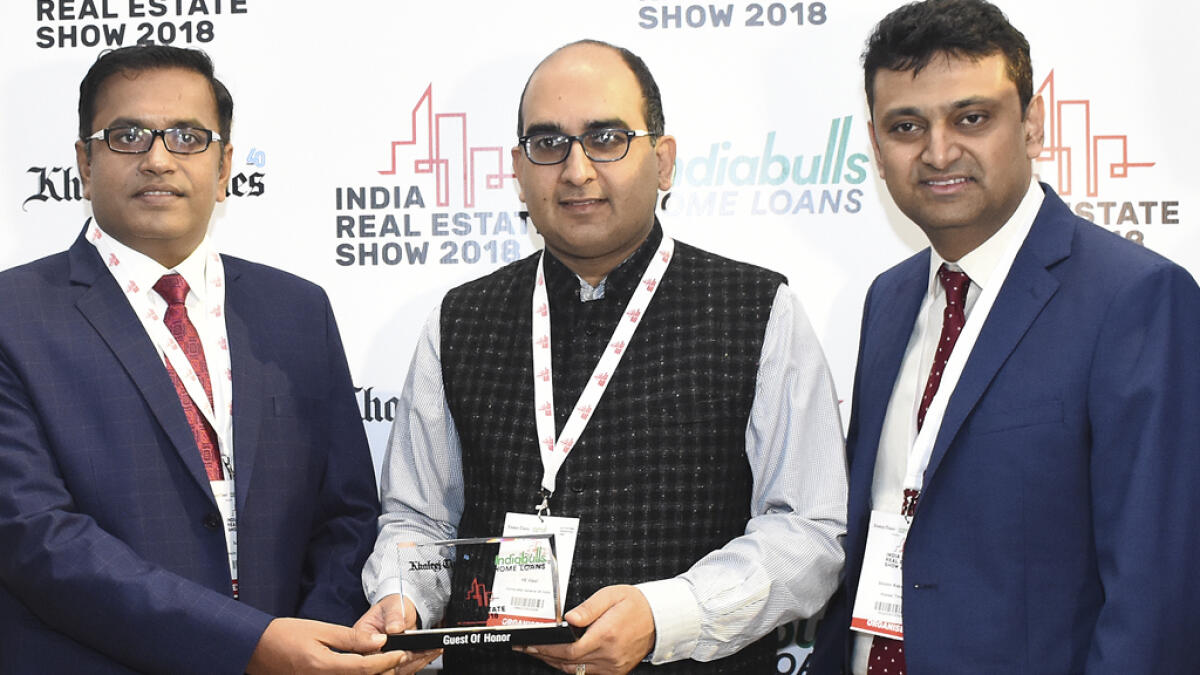 Vipul, Consul-General of India in Dubai, with Sunil Gupta, national credit head at Indiabulls Home Loans, and Shishir Kapadia, senior vice-president of finance and operations at Khaleej Times, during the opening of India Real Estate Show 2018 organised by Khaleej Times and Indiabulls Home Loans in Dubai on Friday.