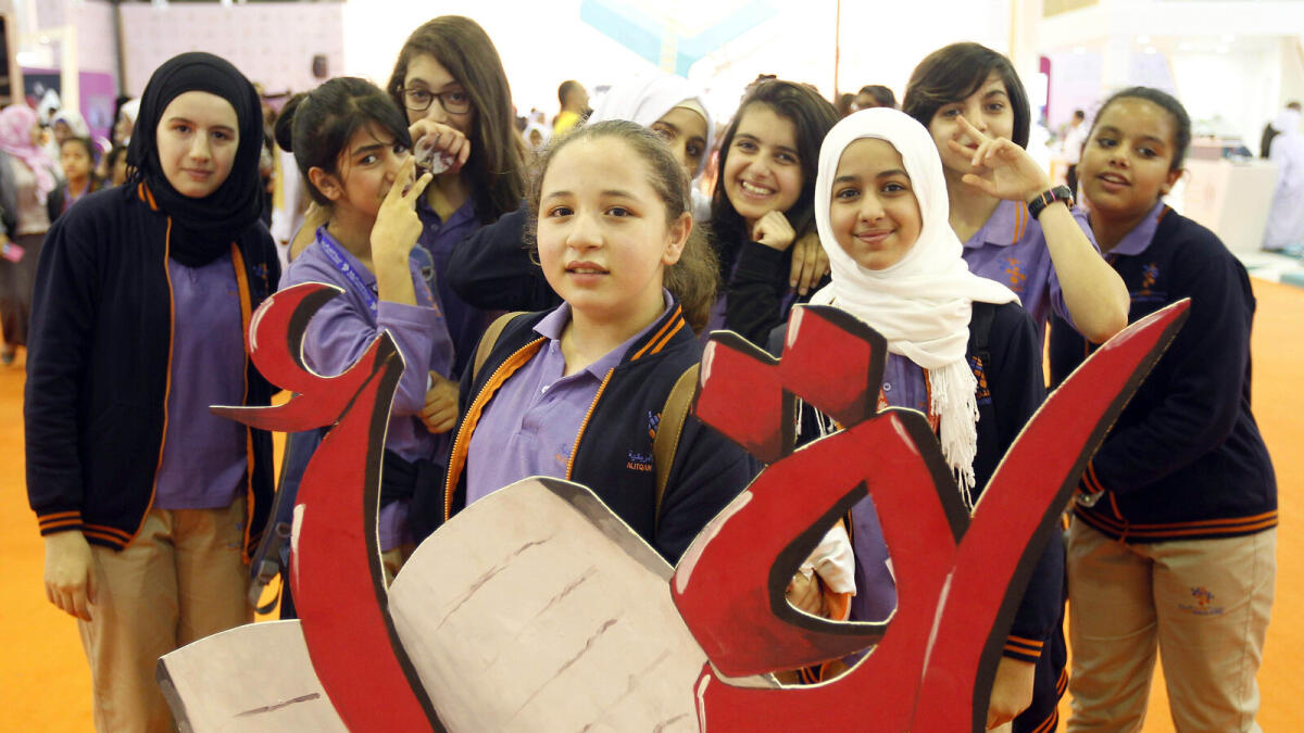 Students from different schools having funtime at the Sharjah International Book fair.