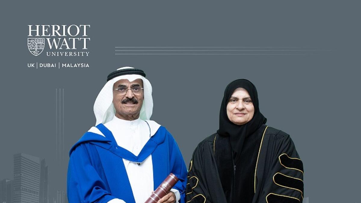 Dr Raja Easa Al Gurg, pro-chancellor of Heriot-Watt University in Dubai, and Dr Abdullah Bin Mohammed Belhaif Al Nuaimi, former minister of cimate change and environment.