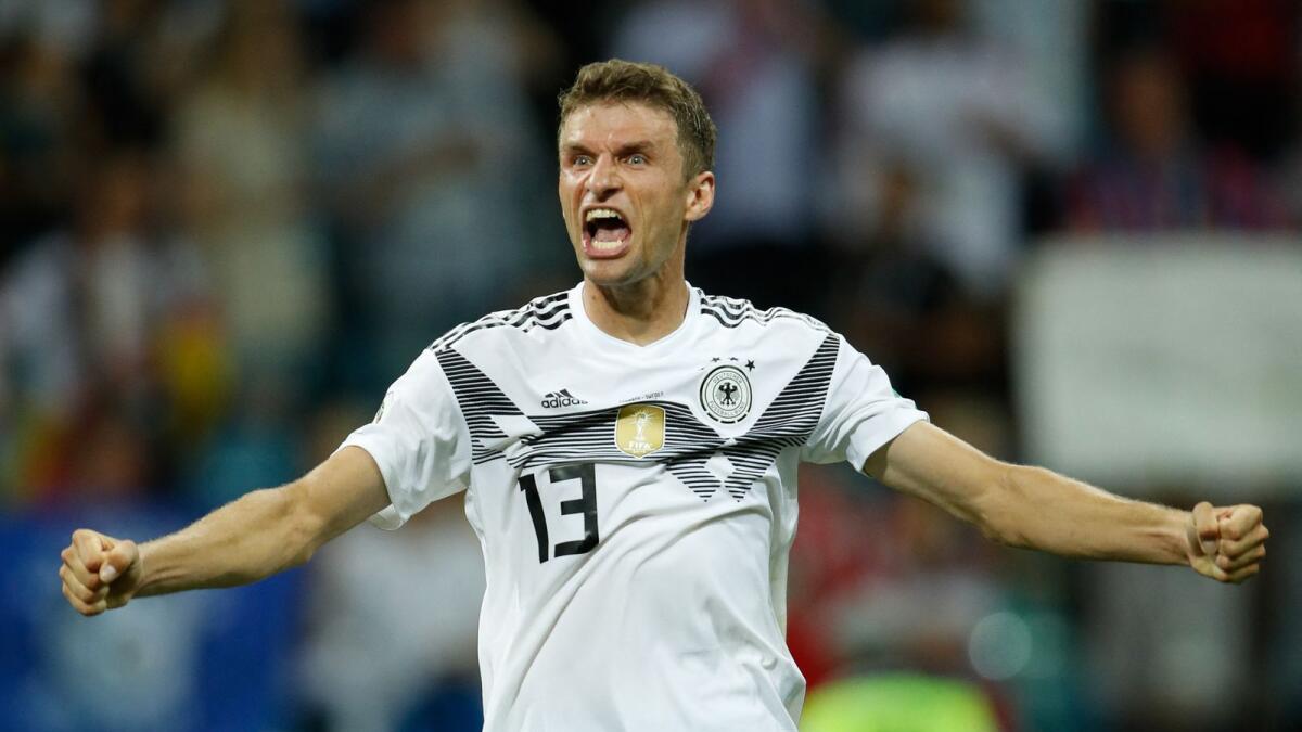 Germany's forward Thomas Mueller celebrates a goal at the 2018 World Cup. (AFP file)