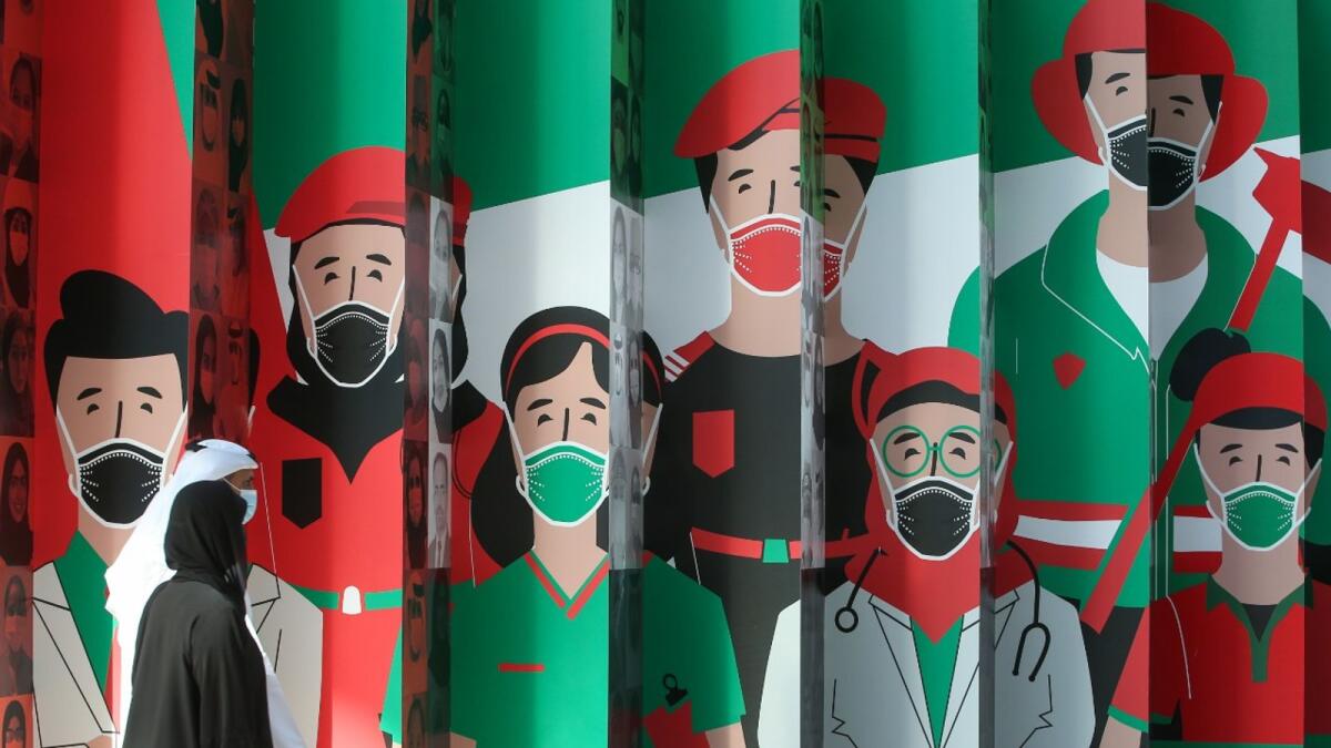 An art installation tribute to the UAE's frontliners on display at Yas Mall in Abu Dhabi as part of the UAE's 49th National Day celebrations.